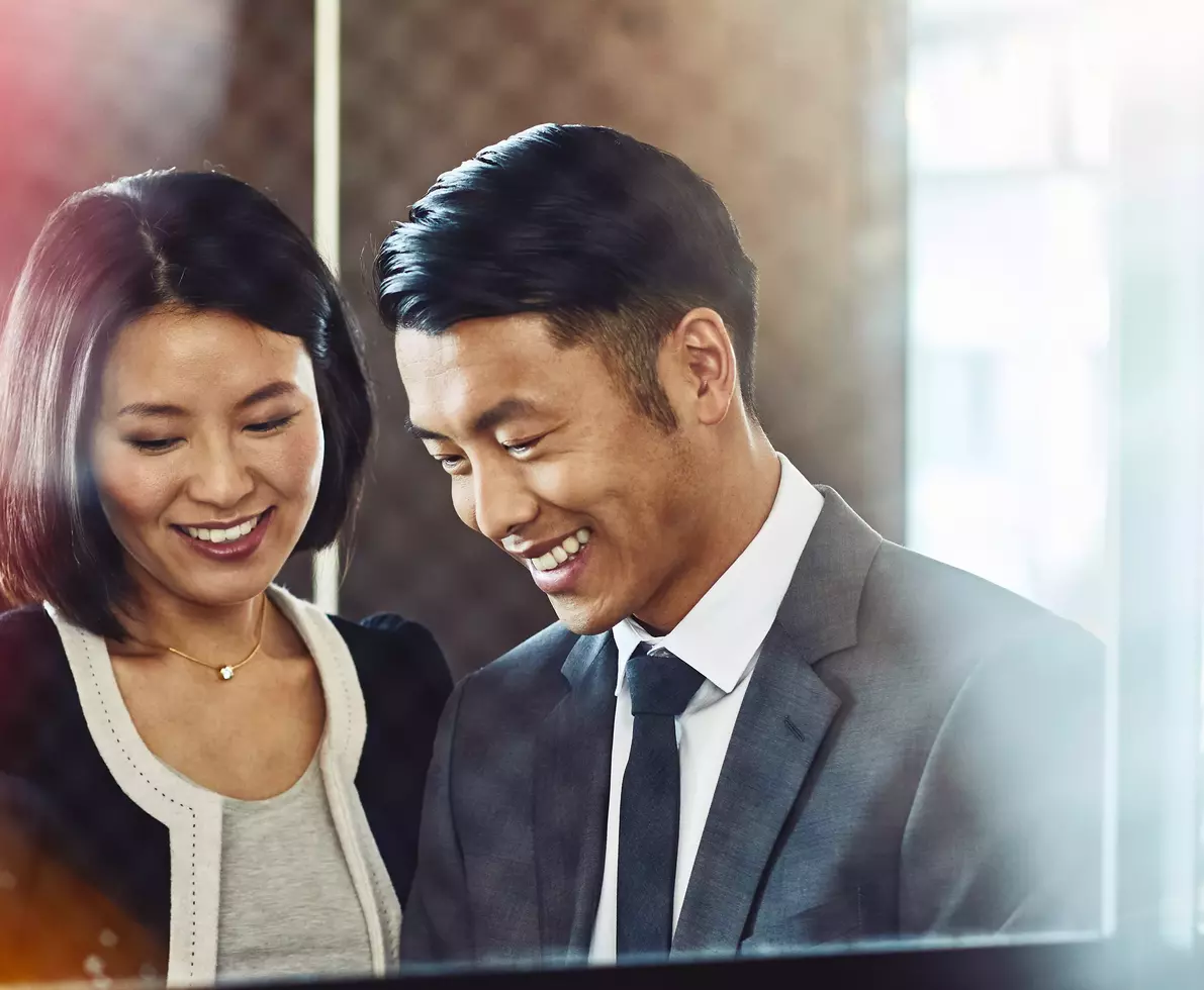 smiling woman and man